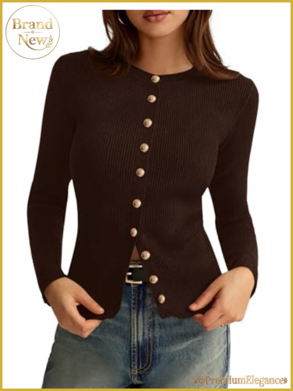 Women's Ribbed Knit Button Down Crewneck Lightweight Cardigan Sweater